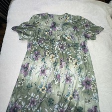 Anthony Richards Green Floral Mumu Women  s M House Dress Gown Medium Pearl Snap
