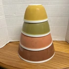 Vtg 1960's - 4 pc. Pyrex AMERICANA Fall Colored - Banded Nesting Bowl Set