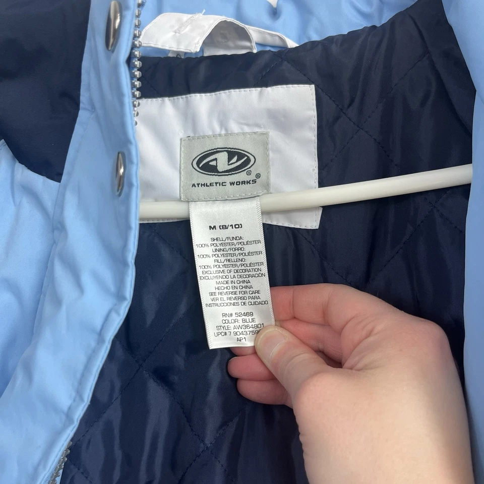 Women's Athletic Works Windbreaker Jacket Blue White Pockets Full Zip Medium - Image 2 of 4