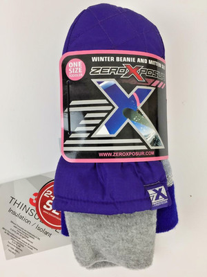 ZeroXposur Thinsulate Toddler Mittens and Beanie Hat 2 Piece Set Violet Purple