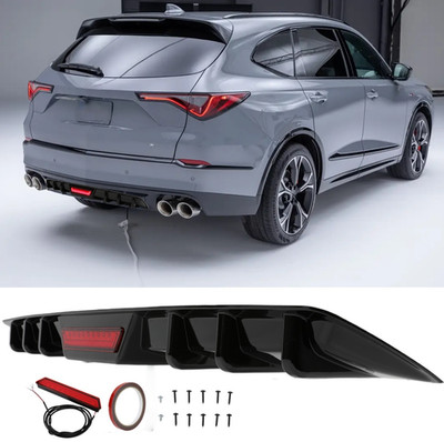 Glossy Black Rear Bumper Diffuser Spoiler Lip w/LED Brake Light For Acura MDX
