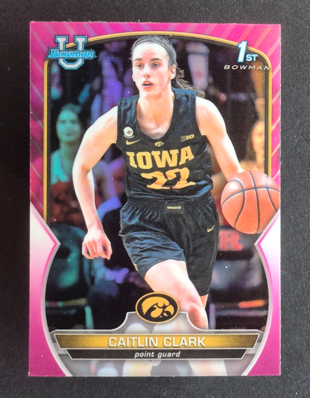 2022 Bowman University Chrome Caitlin Clark ROOKIE RC #50, Iowa, PINK REFRACTOR