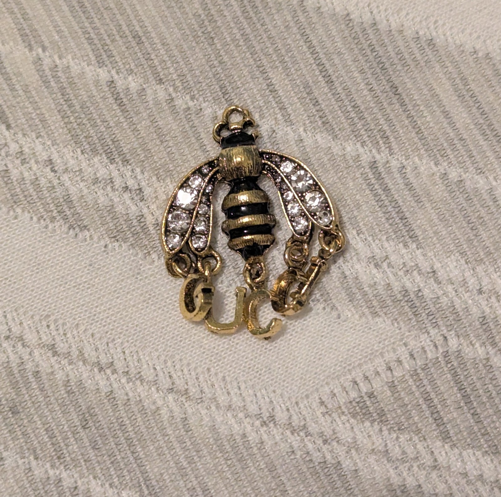 Designer Button Rhinestone Bee  Gold Zipper Pull / Charm 25mm x 30mm