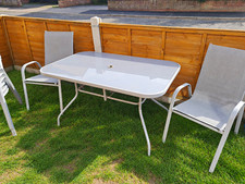 Garden Patio Furniture Set Glass Top Table 130 x 82cm & 6 Chairs Good Condition