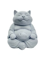 Buddha 6” Chunky Fat Statue Meditating Zen Cat Figurine Cat Garden Desk Decor