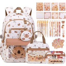 Beige Capybara Backpack with Stationery Set for School Girls