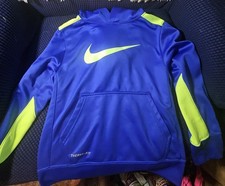 Nike Therma-Fit Boys Pullover Hoodie Blue Yellow Long Sleeve Size S