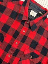 Vintage 70s Sears Buffalo Plaid Heavyweight Flannel Shirt Mens L Red Black