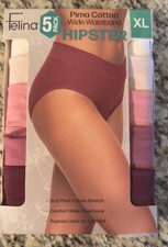 Felina Womens 5 Pack Pima Cotton Wide Waistband Hipster Size XL