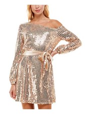 TRIXXI Womens Shift Short Dress Beige Tie Long Sleeve Party Juniors 13