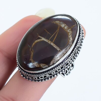 Septarian Stone Gemstone Handmade Vintage Silver Jewelry Ring Size 6.5 RRJ16585