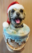 Merry Brite 4" x 2.5" Polyresin Dog w/Santa Hat in Bucket Ornament - LABRADOR