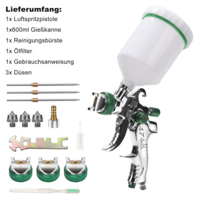 ZREE Lackierpistole Druckluft Spritzpistole Sprühpistole 3 Düsen 1,4mm 1,7mm,2mm