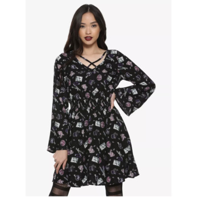 Harry Potter Dress Womens M Black Weasleys Wizard Wheezes Bell Sleeve Witch Rock