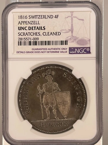 1816 Switzerland 4F Appenzell NGC-UNC DETAILS