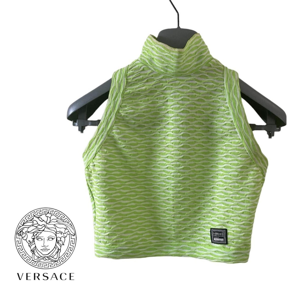 VERSACE JEANS COUTURE グリーンチェック クロップドポロＴ VERSACE JEANS COUTURE グリーンチェック クロップドポロT