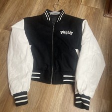 Vintage Rare Playboy Bunny Reversible Varsity Leather Jacket White, Black, Large