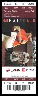 San Francisco Giants Ticket June 23, 2011 vs Minnesota Twins Matt Cain