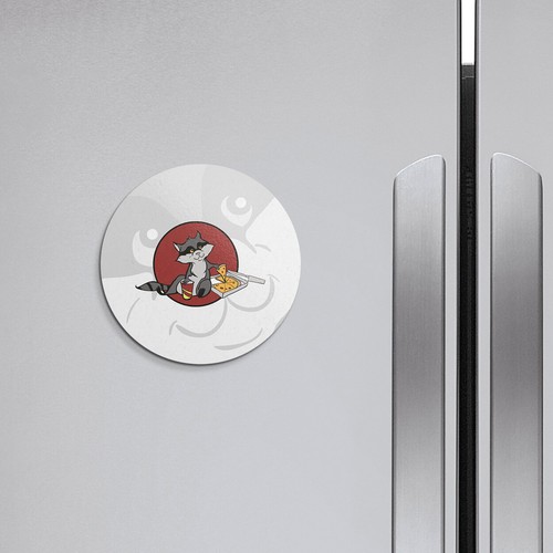 Raccoon And Pizza Animal | 4'' X 4'' Round Decorative Magnet - Picture 2 of 2