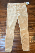 Pilcro and the Letterpress Peach Polka Dot High-Rise Skinny Velvet Pants Sz 27