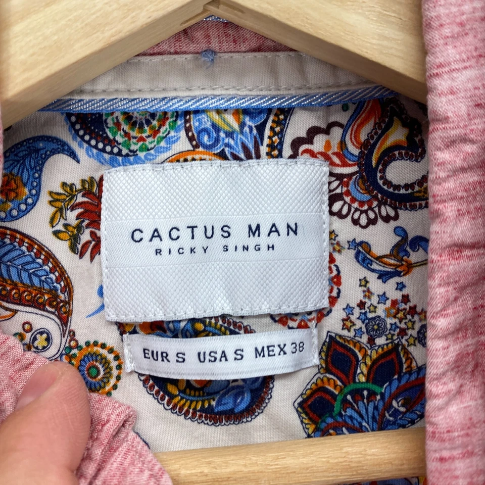 Мужская рубашка кактус S маленькая розовая с воротником на пуговицах короткий рукав хлопок размер Regular - Изображение 3 из 4