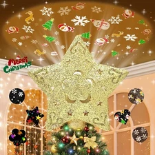 Christmas Tree Topper Lighted with 5 Projected Star Projector LED Rotating Light