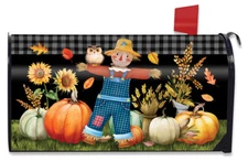 Friendly Scarecrow Autumn Magnetic Mailbox Cover Pumpkins Owl Fall Standard