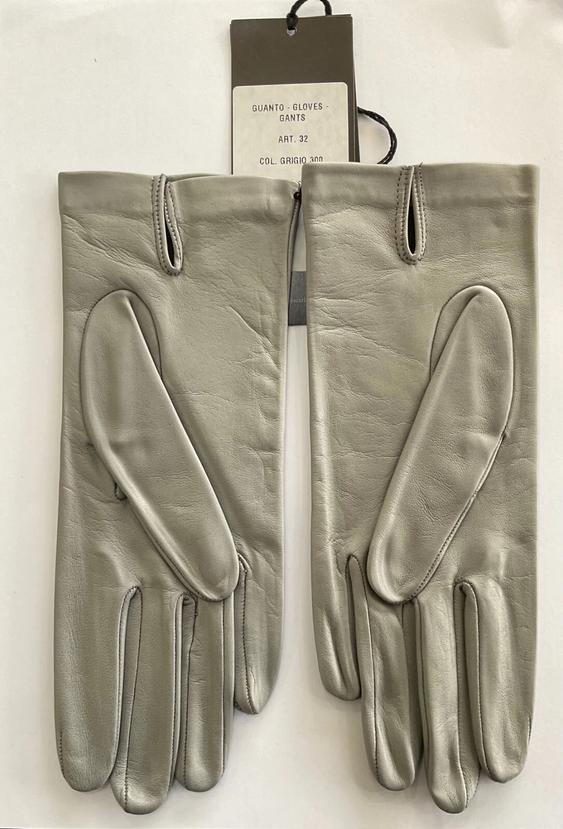 Moufles Cuir Haveba Agneau Gris Argenté - Doublure Polaire, Taille 7.5, Vintage Années 90