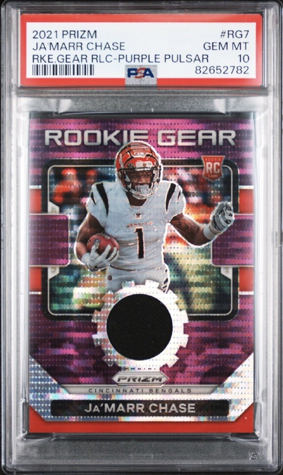 JaMarr Chase Panini Prizm Rookie Gear Relics #RG7 Purple Pulsar