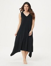 AnyBody Black Back Cross Straps Cozy Knit Sharkbite Hem Dress New Travel Lounge