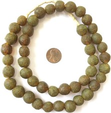 45 Made in Ghana Krobo Olive Gold recycled Glass African trade Beads-Ghana