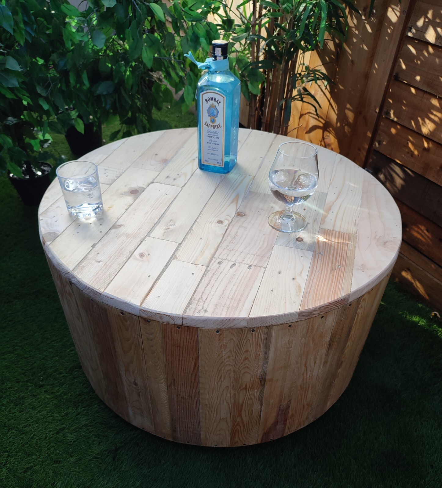 Rustic Reclaimed Wood Drum Coffee Table Pallet Wood Farmhouse