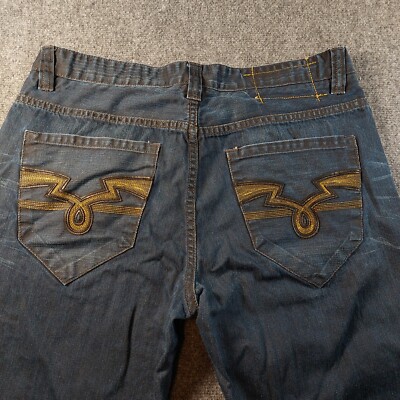 Ecko Unltd. 1972 Wide Leg Blue Jeans Mens 36x31 Raw and Uncut Y2K Reg 93536