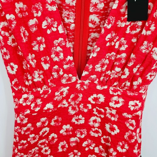Mini Vestido Lulus Garden Explorer S Rojo Blanco Floral Cuello Profundo Manga Volantes Nuevo - Imagen 7 de 14