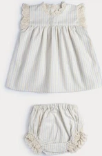Early Sunday Cherry Frill Striped Baby Dress & Bloomers Set Lace Details NWT
