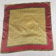 Vintage Scarf Japan Geometric Yellow Red Acetate Satin Rolled Sewn Edges 26 x 26