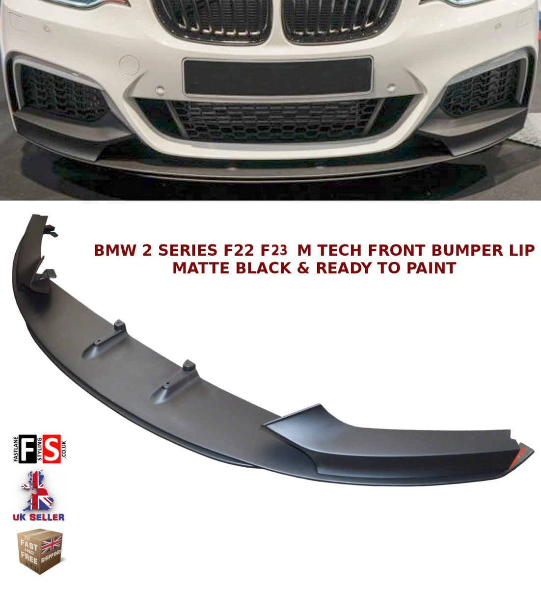 FRONT LIP SPLITTER M PERFORMANCE STYLE MATTE BLACK FOR BMW 2 SERIES F22 F23  13+