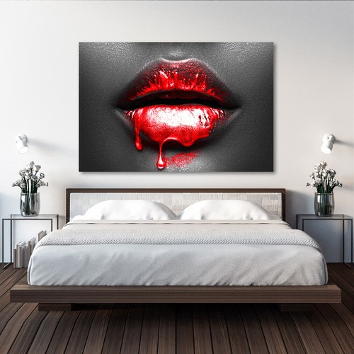 LEINWANDBILD ROTE LIPPEN ABSTRAKT EROTIK WAND BILDER KUNSTDRUCK AKT FRAU DEKO - Bild 3 von 5
