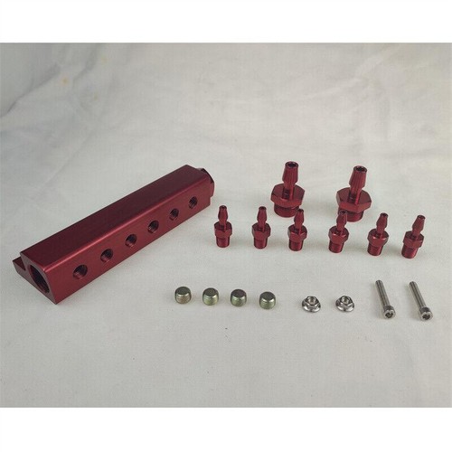 Red 6 Port Vacuum Block Intake Manifold Kit Fuel Gas Wastegate Turbo Boost - Picture 6 of 9