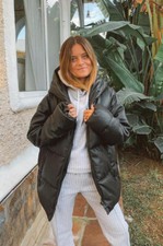Women Leather Puffer Jacket