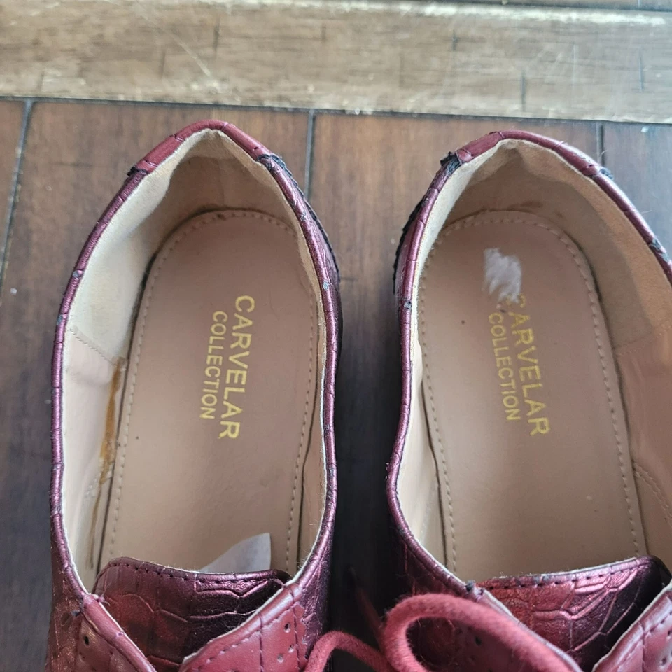 Carvela Burgundy Leather Oxford Shoes With Crocodile Print & Lace-Up Design Size - Image 4 of 4