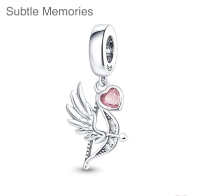 925 Sterling Silber Amor Pfeil und rosa Herz Charm Gratis Geschenktüte und Porto