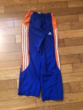 ADIDAS Blue Nylon W Orange  White Trim Kids Athletic Pants W/Ankle Zips SZ M