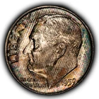 1959 10c Silver Roosevelt Dime - Rainbow Textile Toning - BU - SKU-Z6374