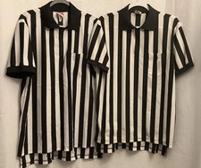 Lot of 2  Adult Rawlings Black White Stripe Referee Shirts With Zip Front Size L