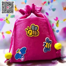 Hot Pink Jute Nylon Drawstrings Wooden Beads Flying Insects Easter Girl Handmade