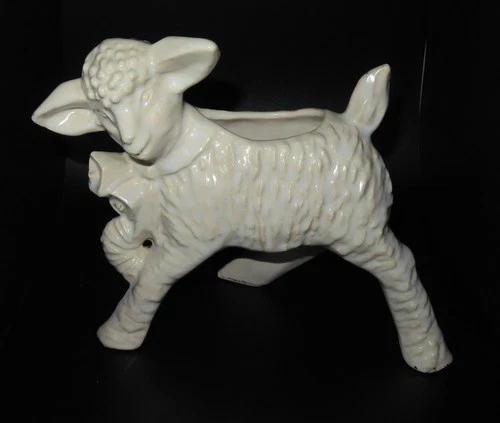Vintage McCoy White Lamb Planter with Bells