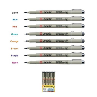 SAKURA Pigma Brush 8-Color Set   0.5mm Archival Ink Flexible Brush Pens Japan