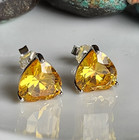 925 Sterling Silver 5.6CT Heart Shape Citrine 10mm Earrings White Gold-plated — photo 2
