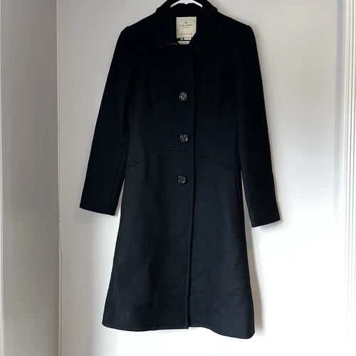 Cappotto donna lana con bottoni Kate Spade nero allineato $368 taglia 2.